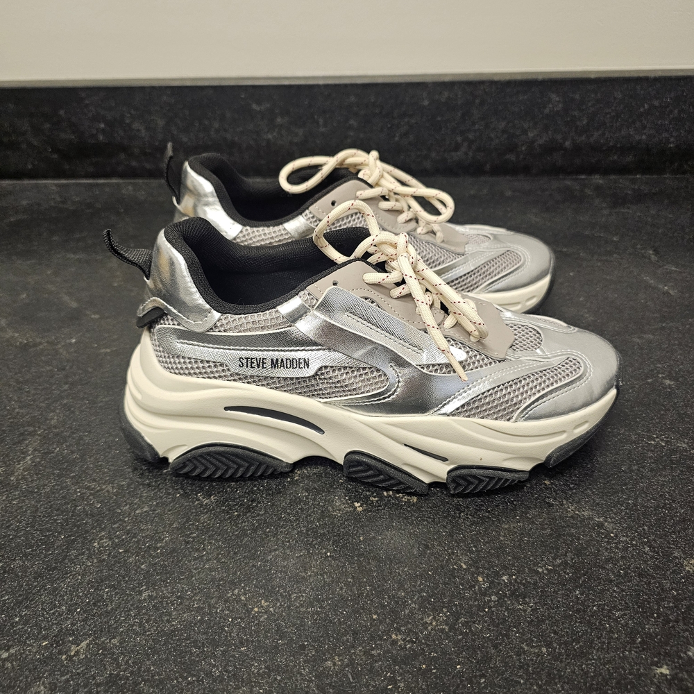 Steve Madden Women’s Silver Chunky Mesh Platform Sneakers